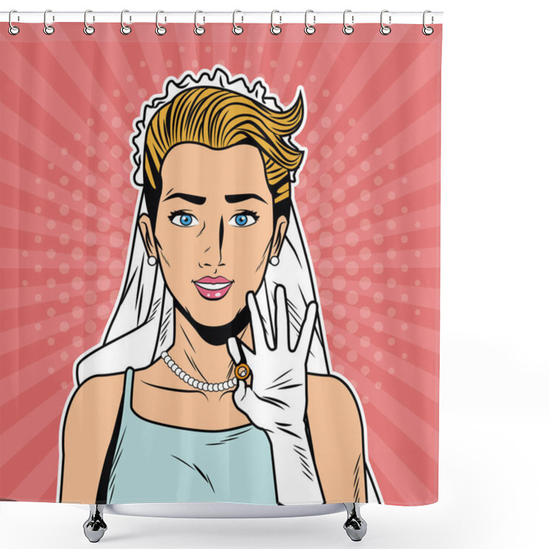 Personality  Beautiful Bride Pop Art Cartoon Internet Security, Baniking Online Shower Curtains