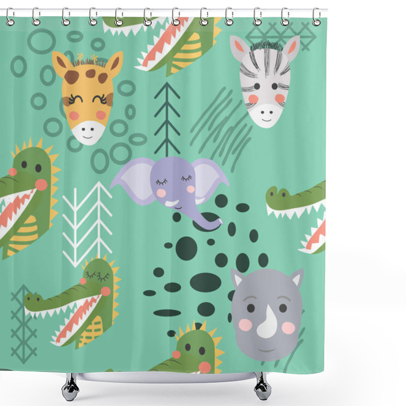 Personality  Cartoon Cute Animal Tribal Faces. Boho Cute Animals Pattern Shower Curtains