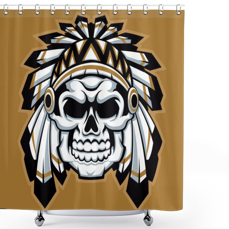 Personality  Skull Indian Chief With Feather Hat Shower Curtains