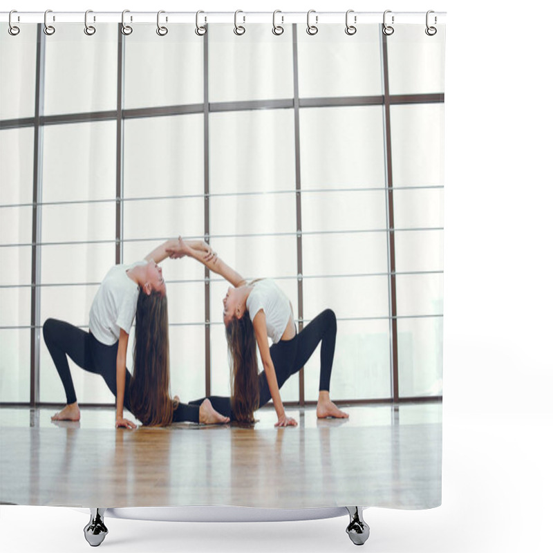 Personality  Beautiful And Elegant Girls Doing Yoga Shower Curtains