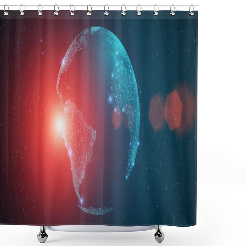 Personality  Futuristic Background With Planet Earth Rendering Made Of Stars And Cosmic Blast Shower Curtains