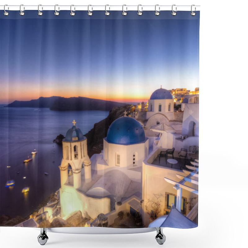 Personality  Traditional Greek Village Of Oia At Dusk, Santorini Island, Greece. Shower Curtains