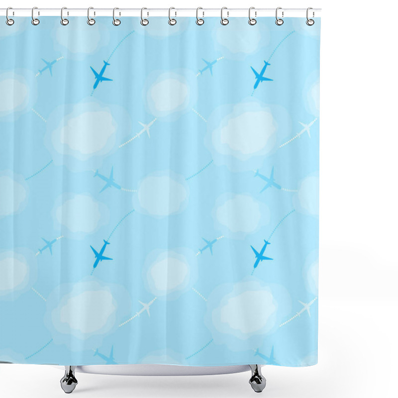 Personality  Seamless Pattern With Planes In The Sky Shower Curtains