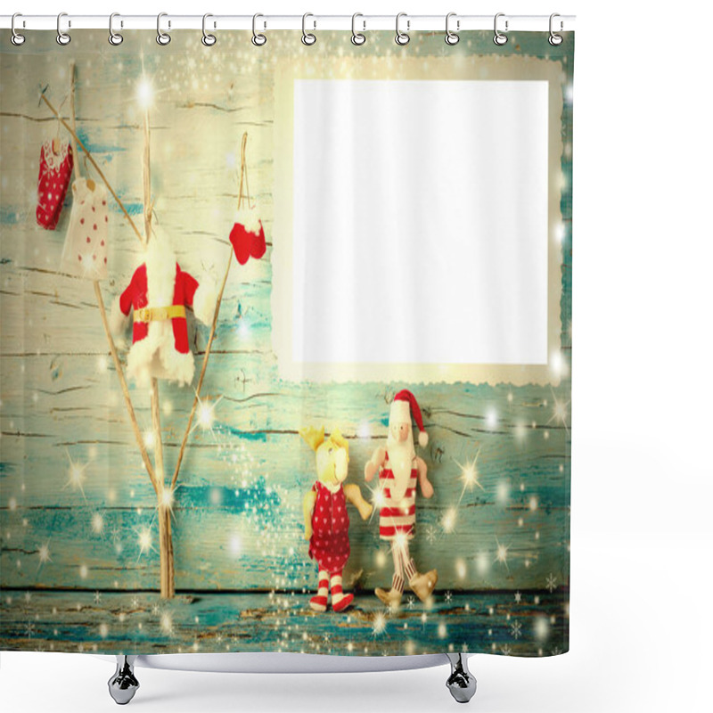 Personality  Christmas Photo Frame Card Santa, Reindeer And Tree Shower Curtains