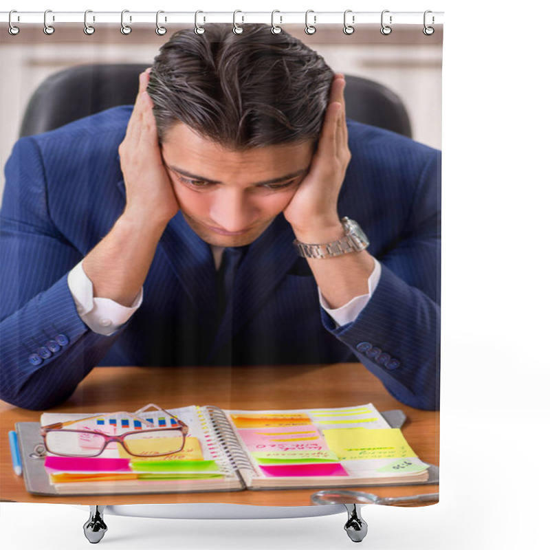 Personality  Young Handsome Employee Planning His Work Activity  Shower Curtains