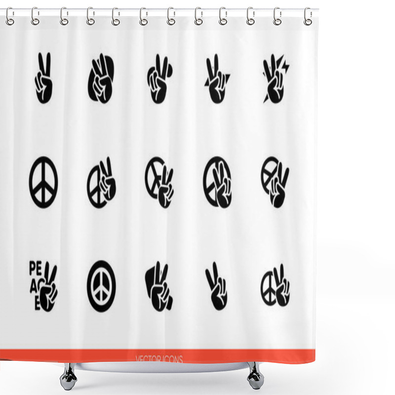 Personality  Peace Sign Hand With Fingers And Pacific Sign, International Symbol Of Peace, Disarmament, Antiwar Movement Icon Set Of Black And White Types. Isolated Vector Sign Symbols. Shower Curtains