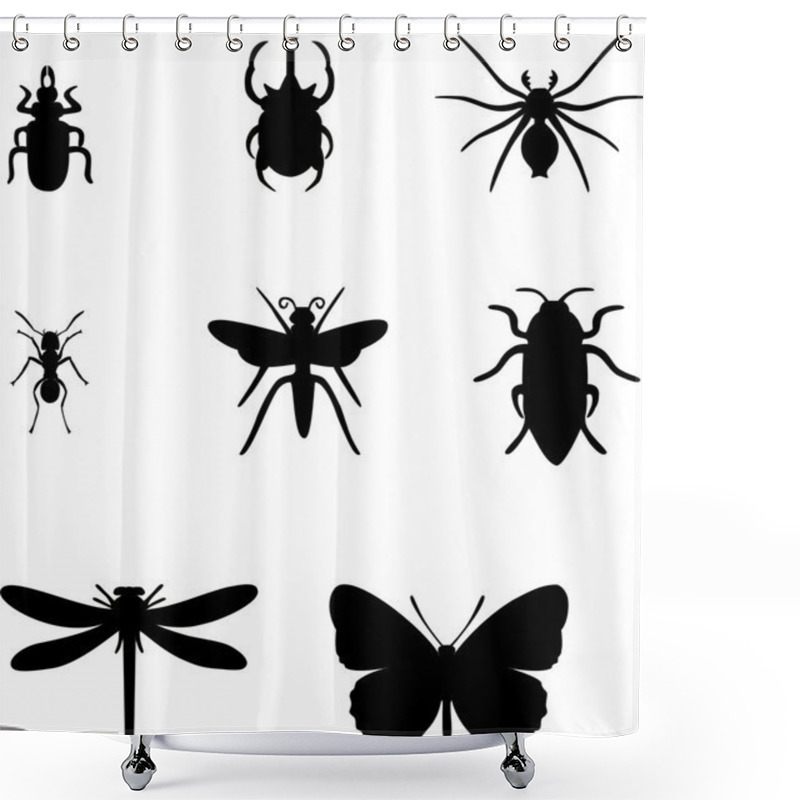 Personality  Vector. Insect Set In Black Shower Curtains