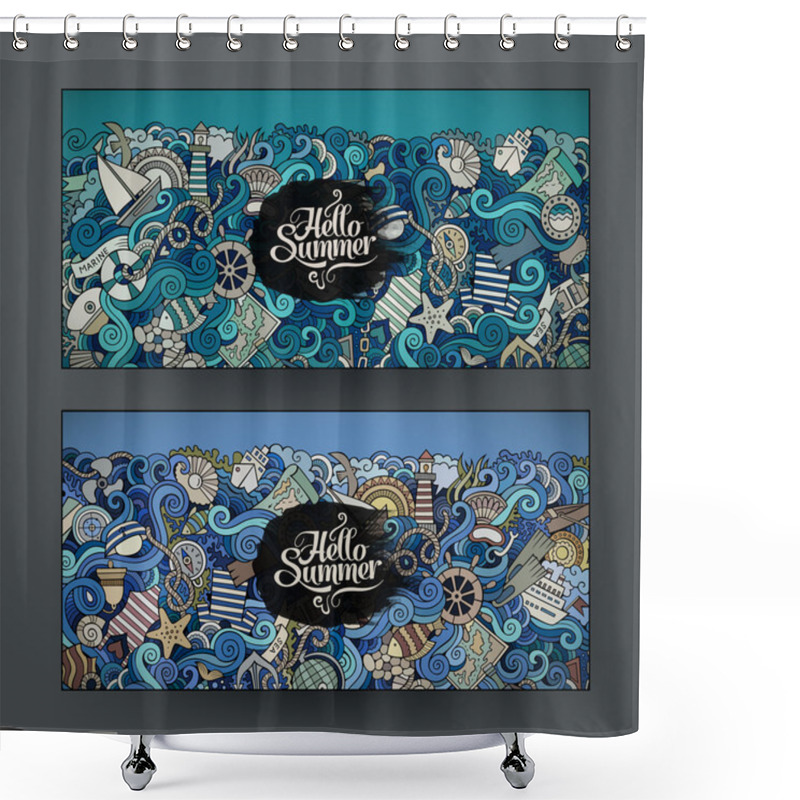 Personality  Vector Banner Templates Set With Marine Theme Shower Curtains