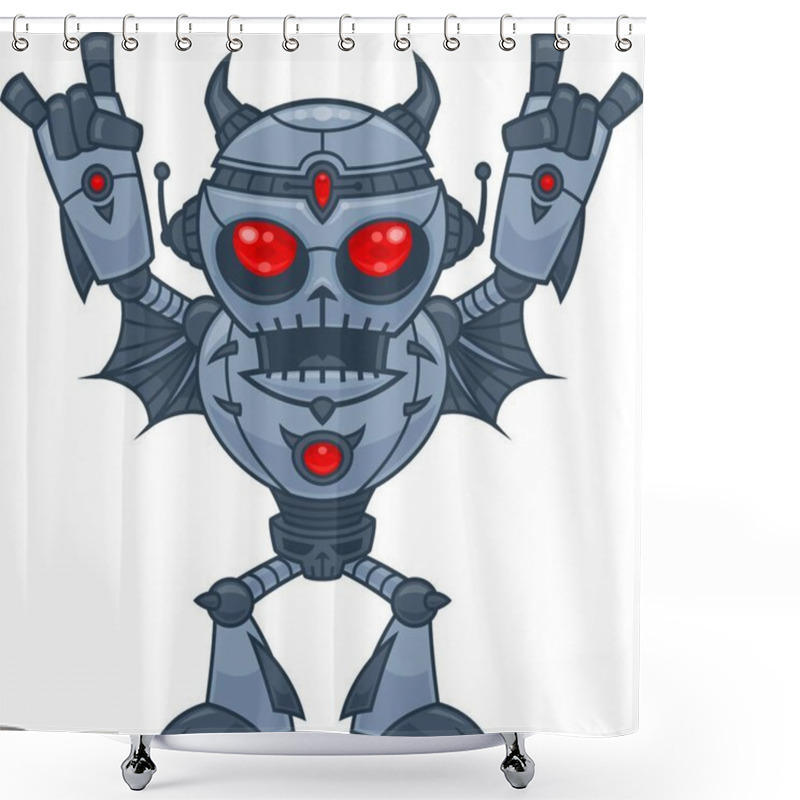 Personality  Vector Cartoon Illustration Of A Red Eyed Heavy Metal Loving Robot With Devil Horn Hand Gestures. Shower Curtains