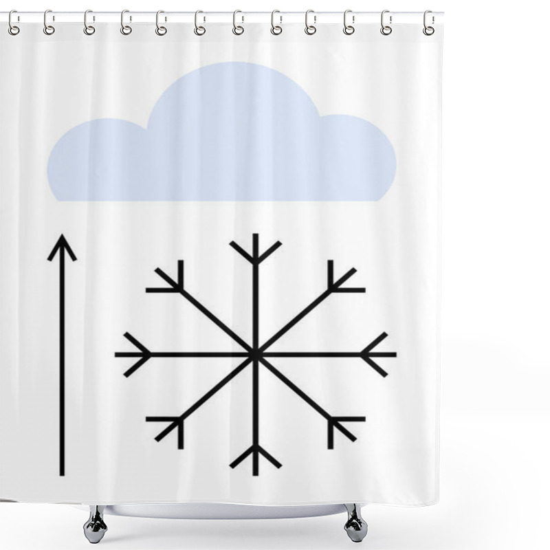 Personality  Cloud And Snowflake With Upward Arrow. Ideal For Weather Forecasts, Climate Change, Seasonal Transitions, Nature, Meteorology, Simplicity, Minimalism. Line Metaphor Shower Curtains