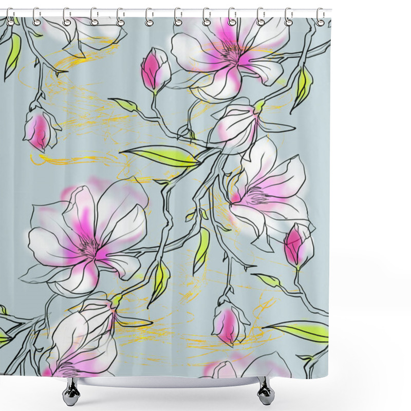 Personality  Seamless Pattern With Magnolia Shower Curtains