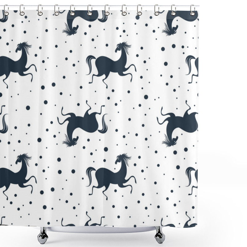 Personality  Stylish Seamless Pattern With Running Horses Shower Curtains