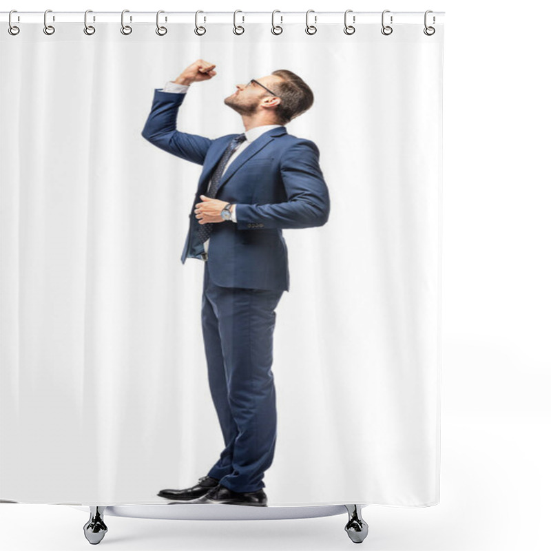 Personality  Angry Businessman In Suit With Clenched Fist Isolated On White Shower Curtains