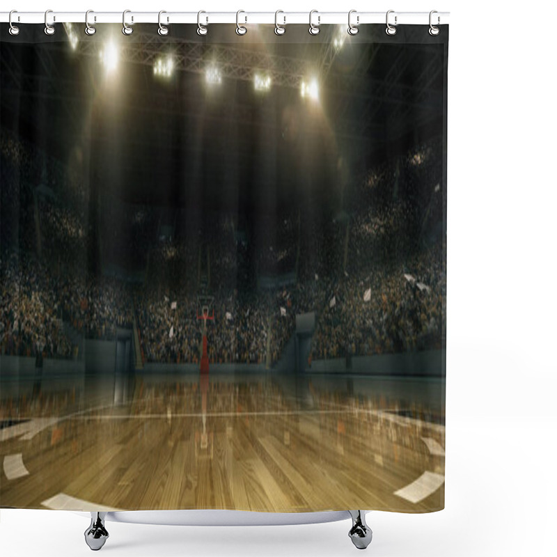 Personality  Professional Basketball Arena With Basketball Hoop In 3D. Tribunes With Sport Fans Shower Curtains