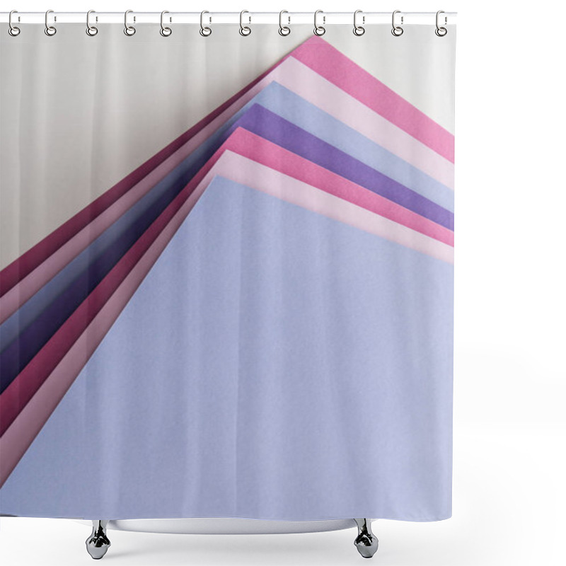 Personality  Top View Of Blank And Empty Blue, White, Pink And Purple Sheets Of Paper On White Background  Shower Curtains