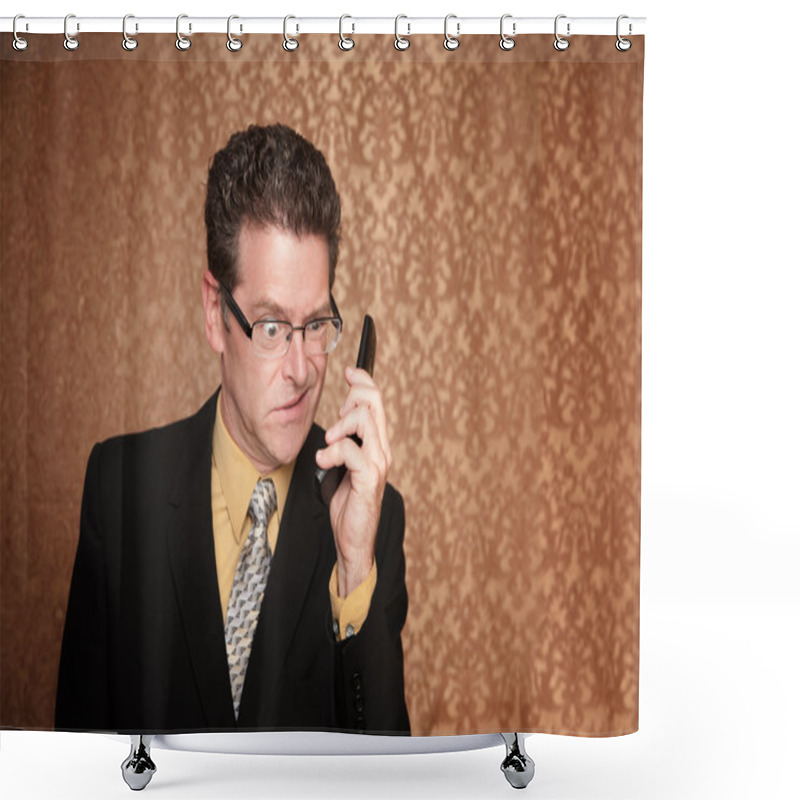 Personality  Angry Businessman With Cell Phone Shower Curtains