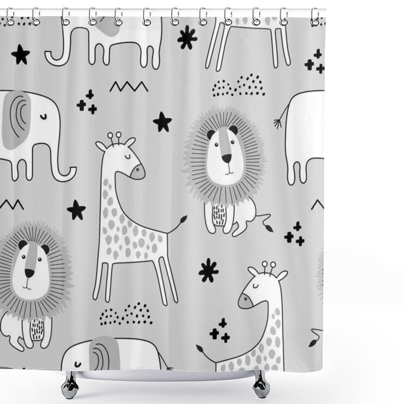 Personality  Seamless Childish Pattern With Cute Animals Shower Curtains