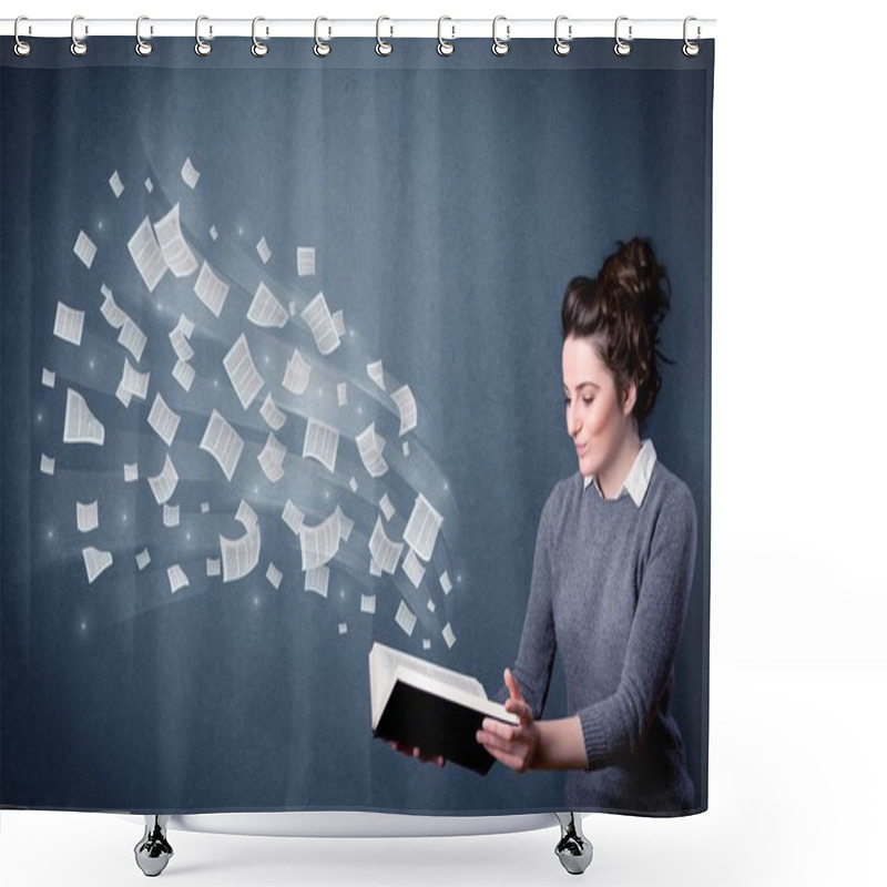 Personality  Young Lady Holding Book  Shower Curtains