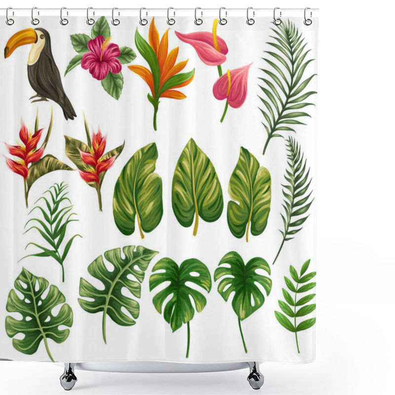 Personality  Huge Collection Of Tropical Floral Elements Including Flowers, Plants And Leaves Shower Curtains