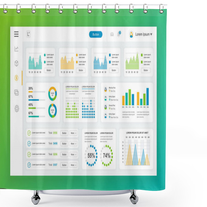 Personality  Dashboard Admin Panel Vector Design Template With Infographic Elements, Chart, Diagram, Info Graphics. Website Dashboard For Ui And Ux Design Web Page. Vector Illustration. Shower Curtains