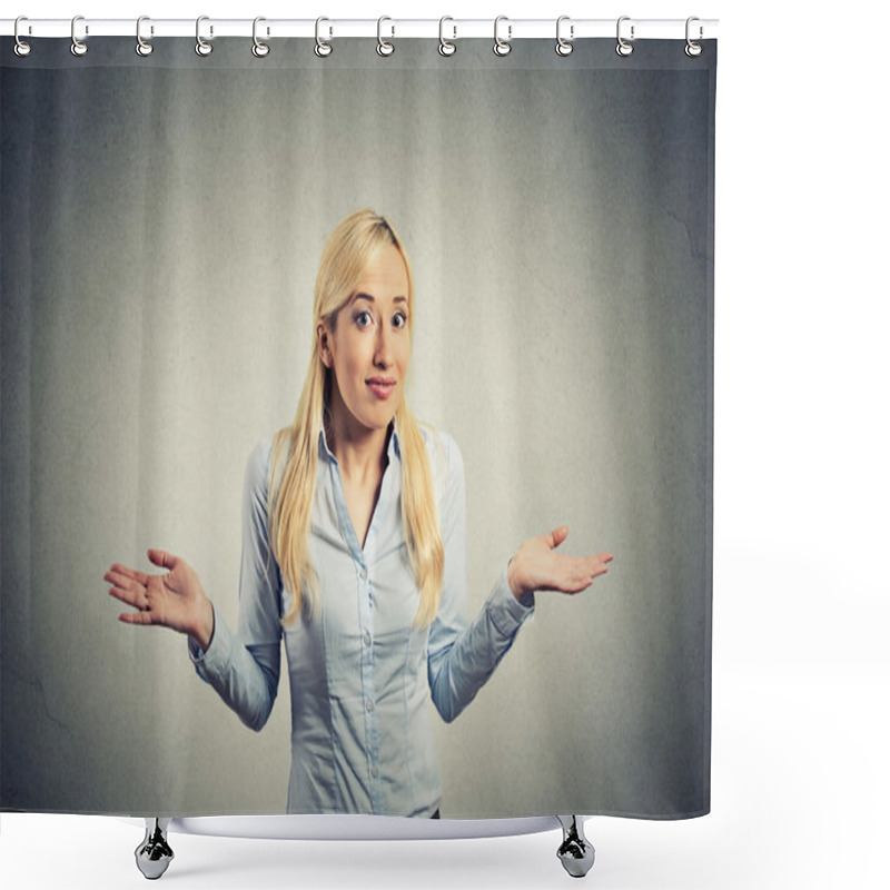 Personality  Confused Clueless Woman Arms Out Shrugs Shoulders Shower Curtains