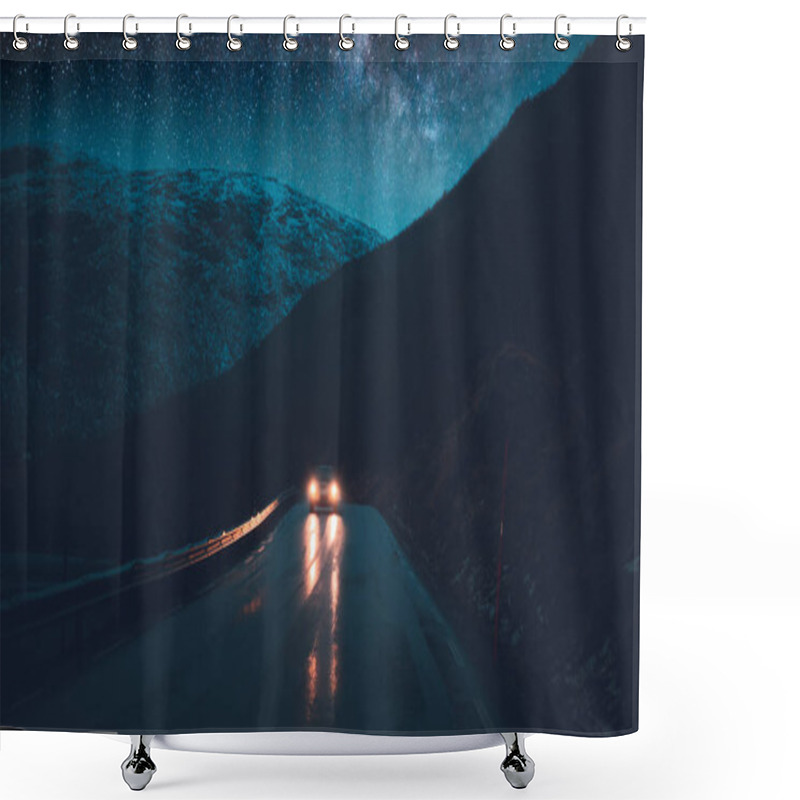 Personality  Norway Adventures, Nighttime Road Trip Shower Curtains