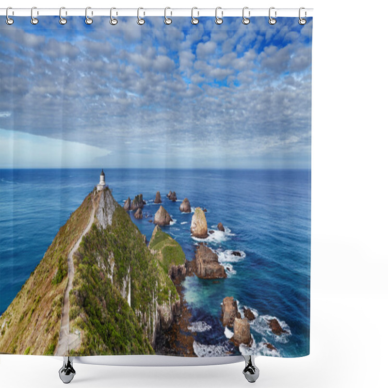 Personality  Nugget Point Lighthouse, New Zealand Shower Curtains