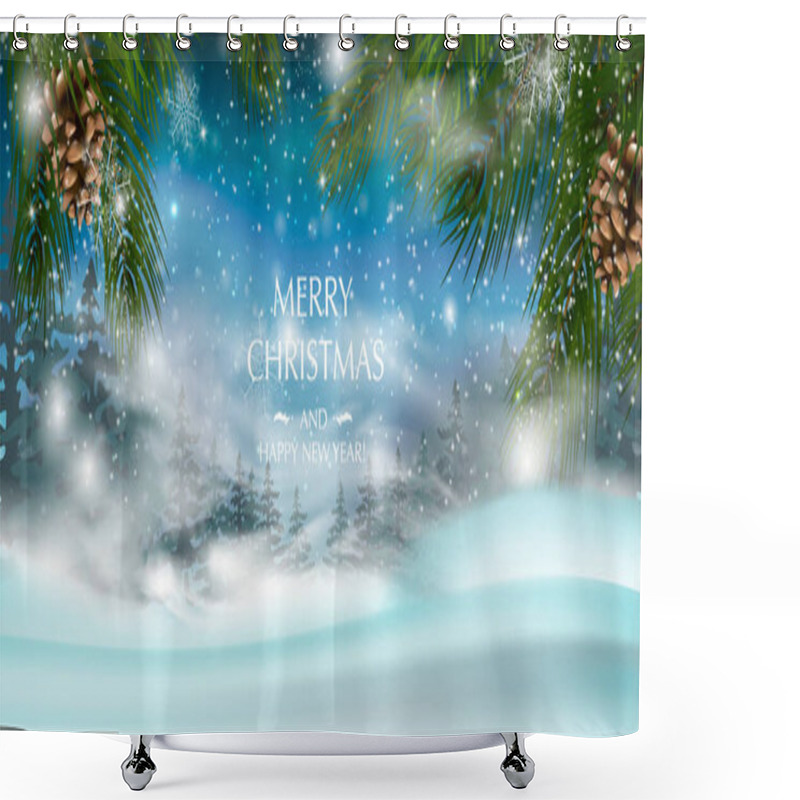 Personality  Merry Christmas Design Card With Santa Claus Driving Red Car On Snowy Hills. Shower Curtains