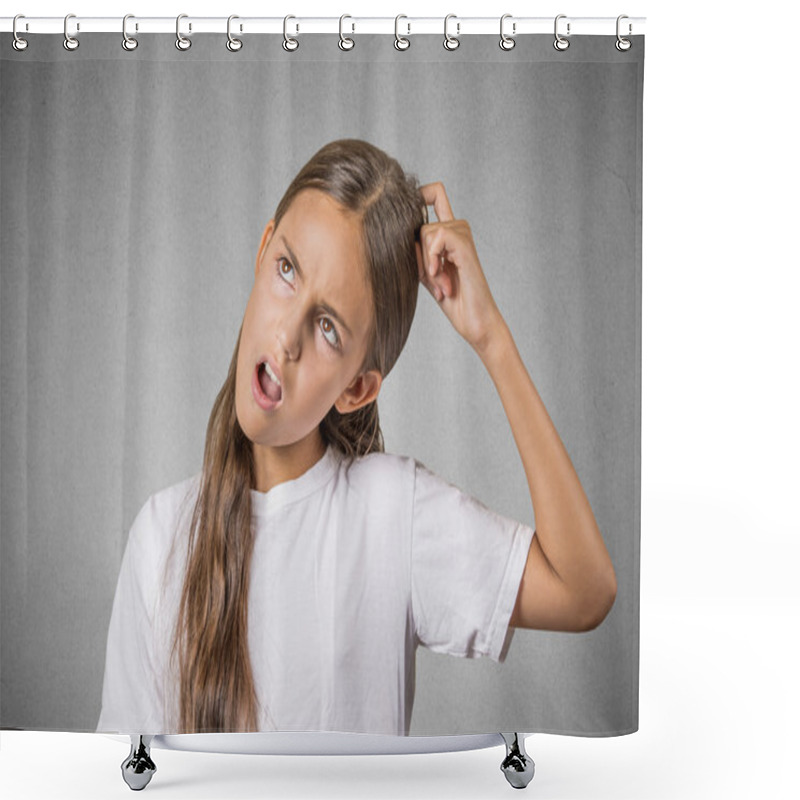 Personality  Young Girl Scratching Head, Thinking Daydreaming Shower Curtains