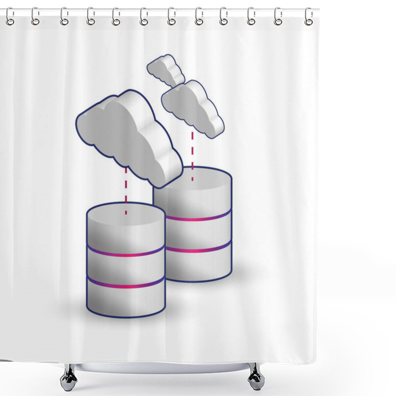 Personality  Cloud Storage Icon. This Illustration Shows The Concept Of Cloud Storage Which Has A Stack Of Storage That Is Connected To The Cloud, It Can Be Public, Private, Or Hybrid Cloud. Shower Curtains