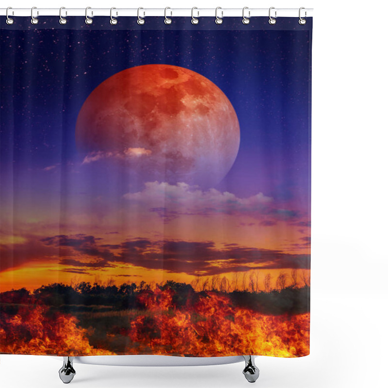 Personality  Moon Eclipse. Landscape Of Sky With Supermoon And Many Stars Abo Shower Curtains