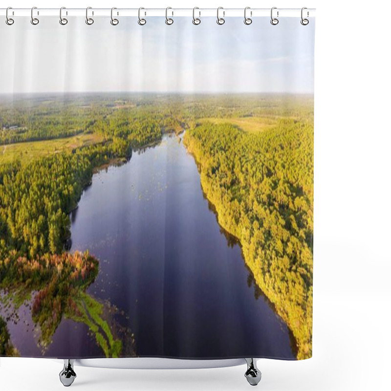 Personality  Aerial View Of Big Creek Lake In Semmes, Alabama  Shower Curtains