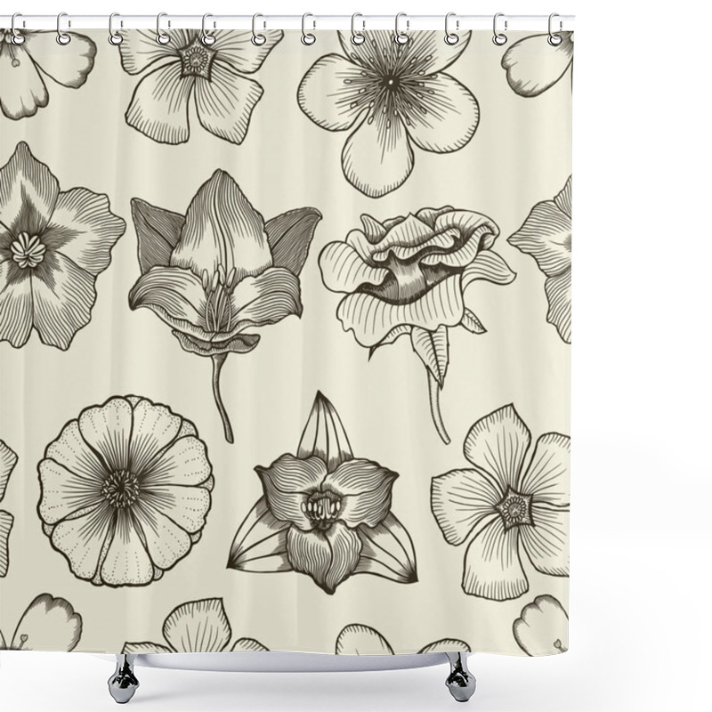 Personality  Doodle Flowers Seamless Pattern Shower Curtains