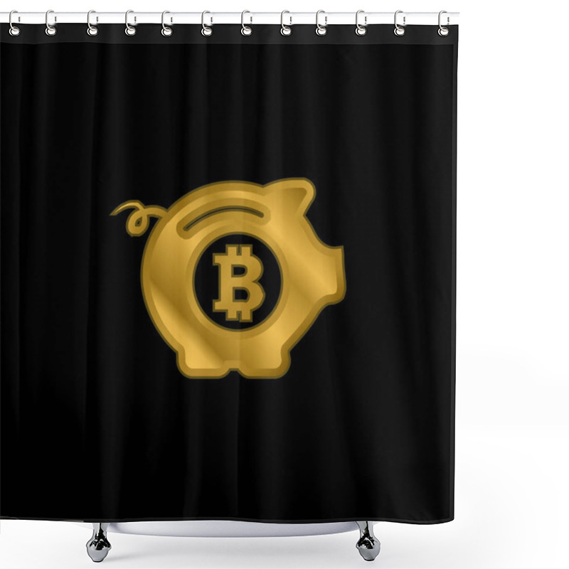 Personality  Bitcoin Safe Pig Gold Plated Metalic Icon Or Logo Vector Shower Curtains