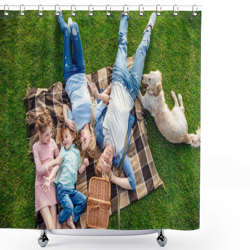 Personality  Family With Dog At Picnic Shower Curtains