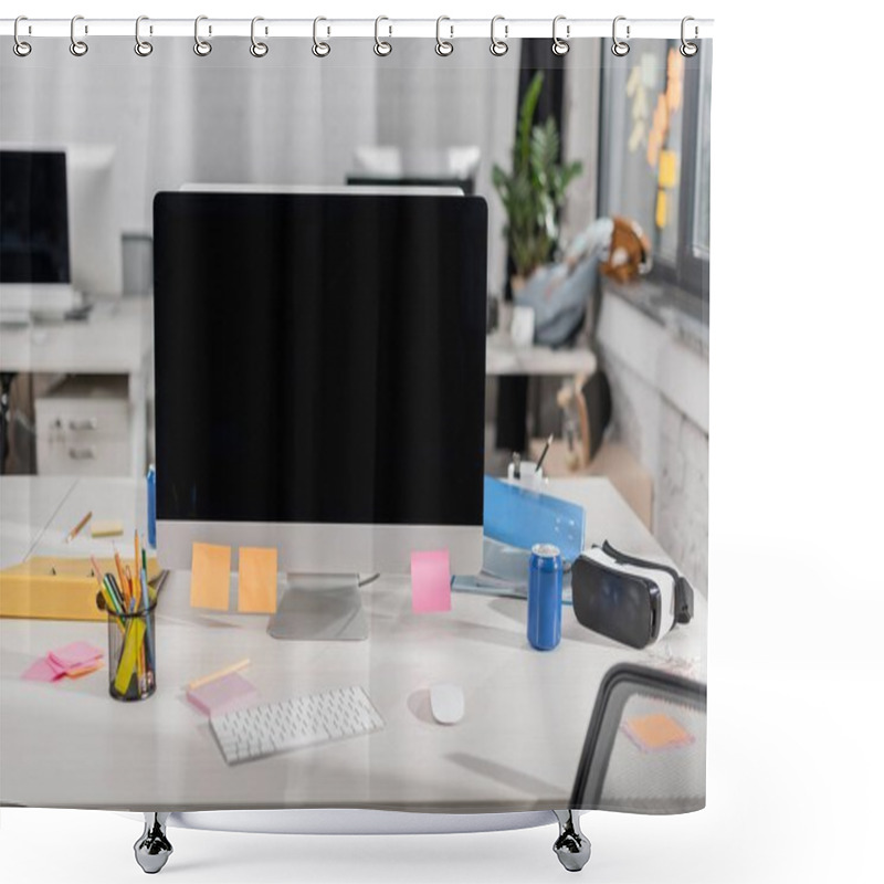 Personality  Modern Computer With Blank Screen At Workplace In Office Shower Curtains