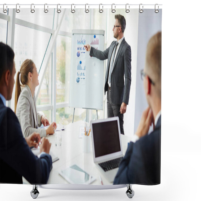 Personality  Businessman Pointing At Financial Data  Shower Curtains