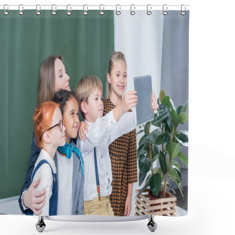 Personality  Teacher With Students Taking Selfie Shower Curtains