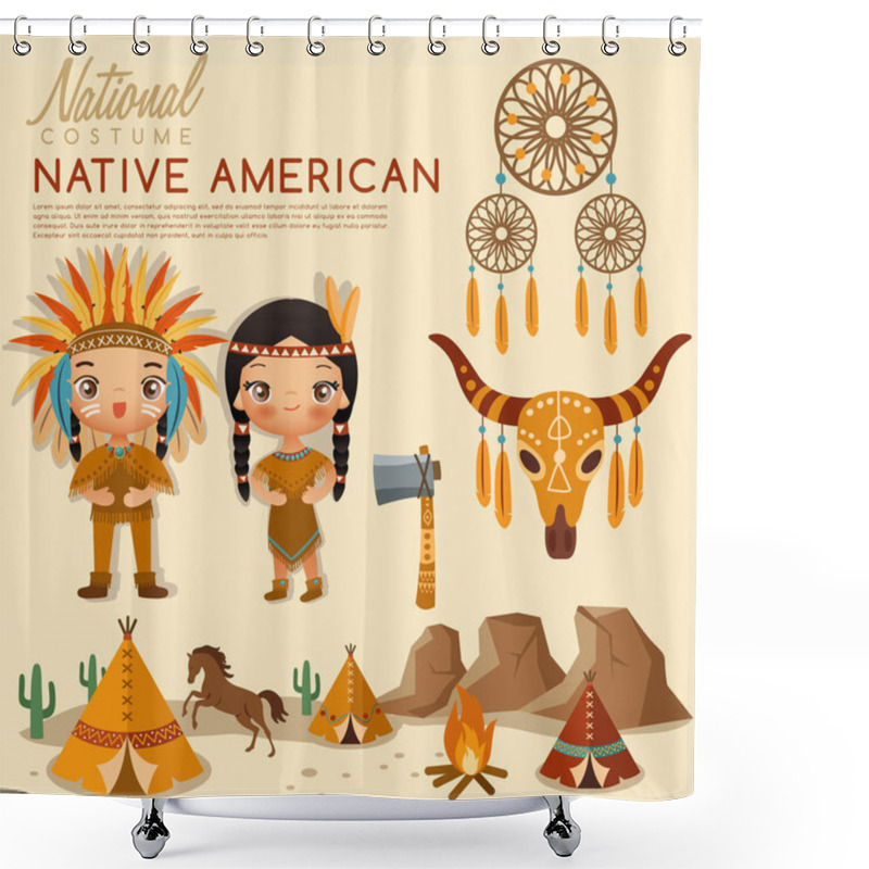 Personality  Native American Traditional Costumes : Vector Illustration Shower Curtains