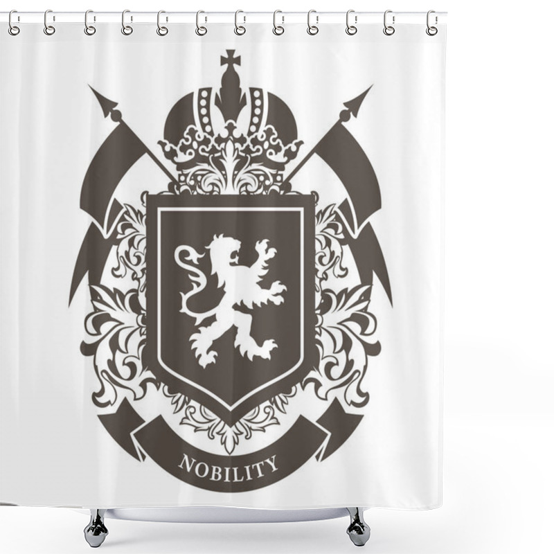 Personality  Royal Blazon - Luxurious Coat Of Arms With Lion On Shield And Cr Shower Curtains