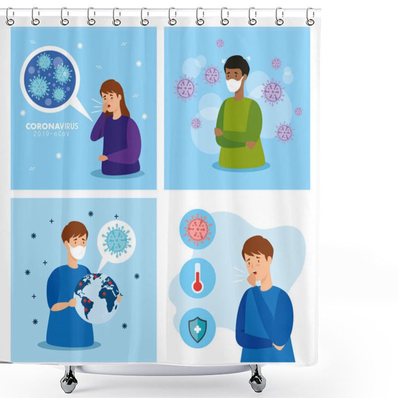 Personality  Set Poster Of Coronavirus 2019 Ncov And Icons Shower Curtains