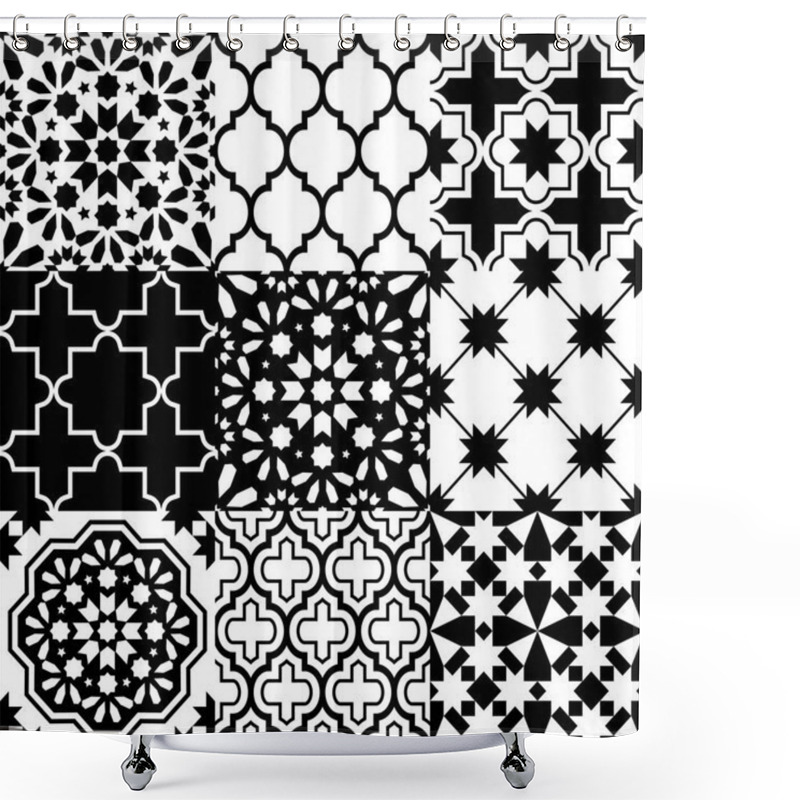 Personality  Moroccan Tiles Design, Seamless Black Pattern Collections Shower Curtains