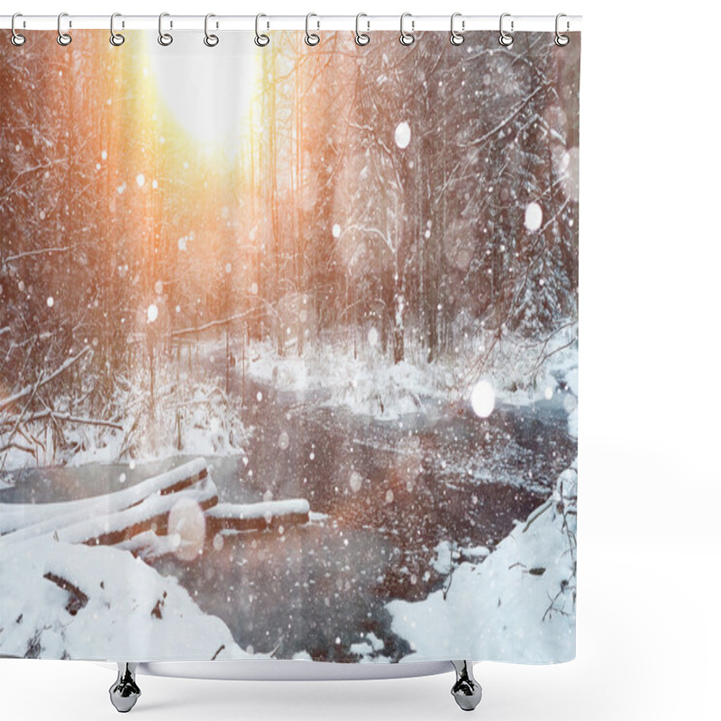 Personality  Sun Rays In Winter Forest Shower Curtains