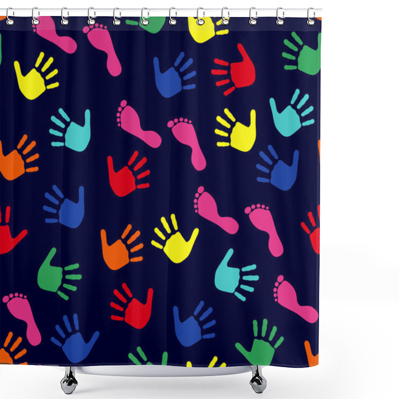 Personality  Seamless Pattern With Hands And Feet Imprints Shower Curtains