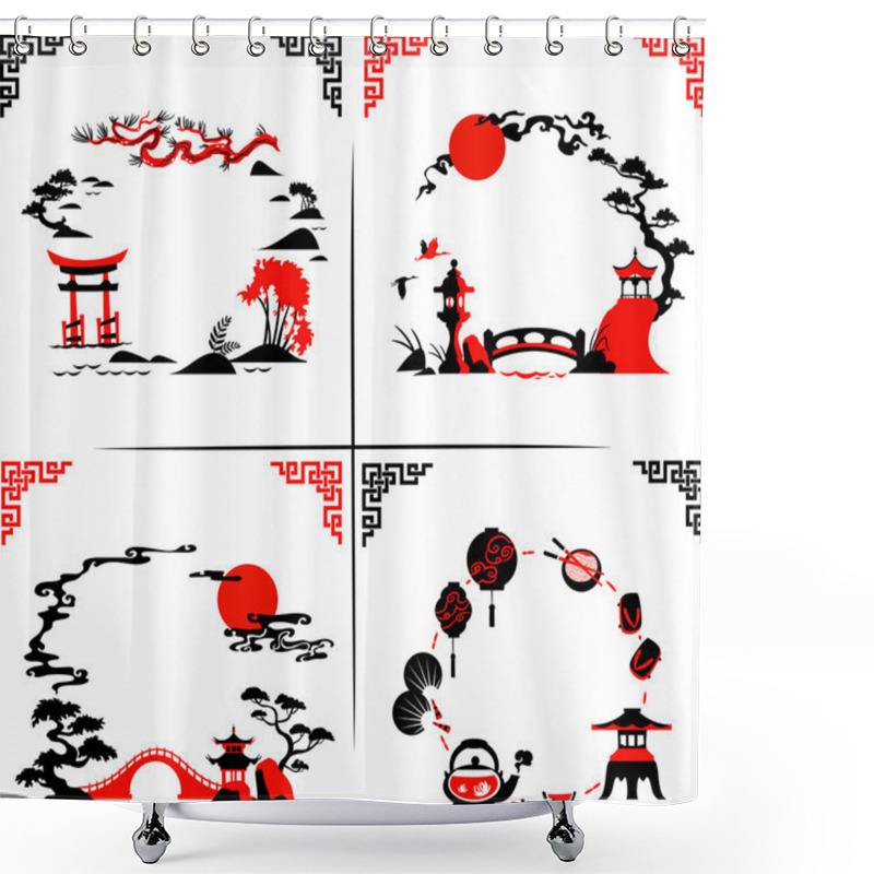 Personality  Set Of Abstract Japanese Silhouettes - Vector Illustrations Shower Curtains