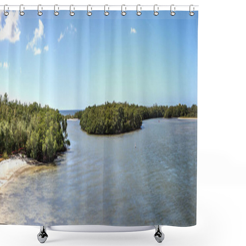 Personality  Panoramic Of Estero Bay With Its Mangrove Islands In Bonita Springs, Florida Shower Curtains