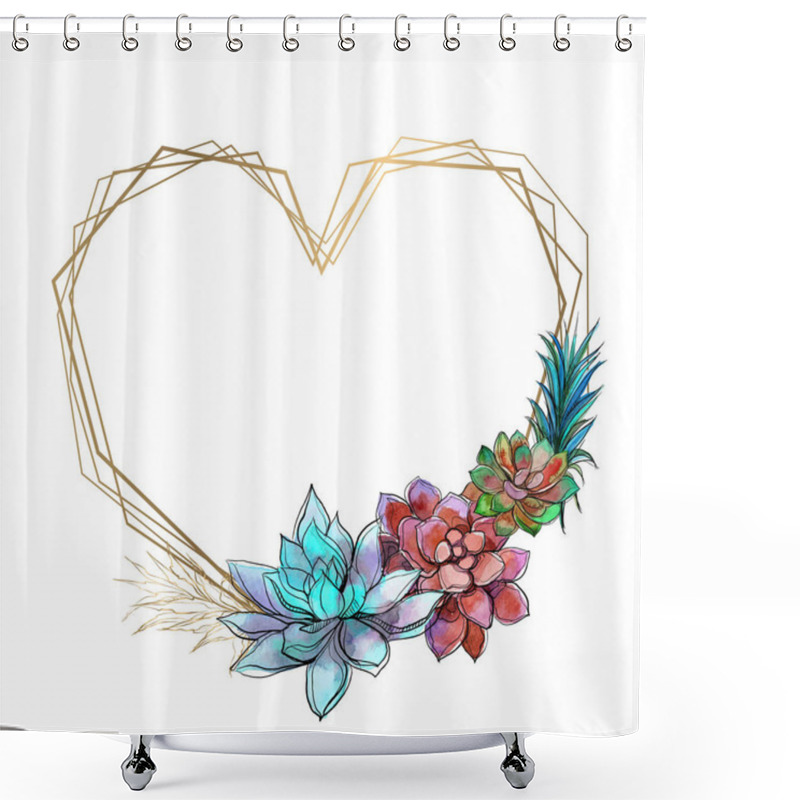 Personality  Heart-shaped Frame With Bright Succulents. Shower Curtains