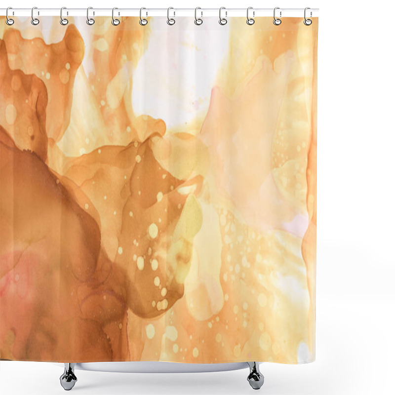 Personality  Brown Splashes Of Alcohol Ink On White As Abstract Background Shower Curtains