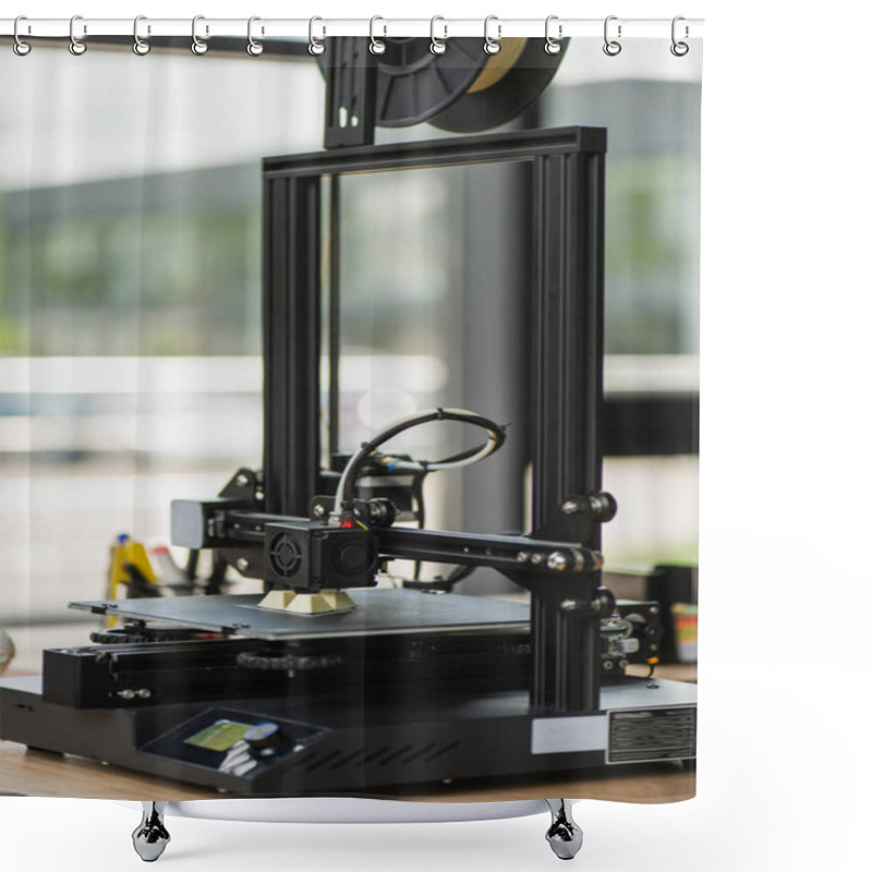 Personality  3D Printer Creating Plastic Model On Table Near Window In Modern Office Shower Curtains