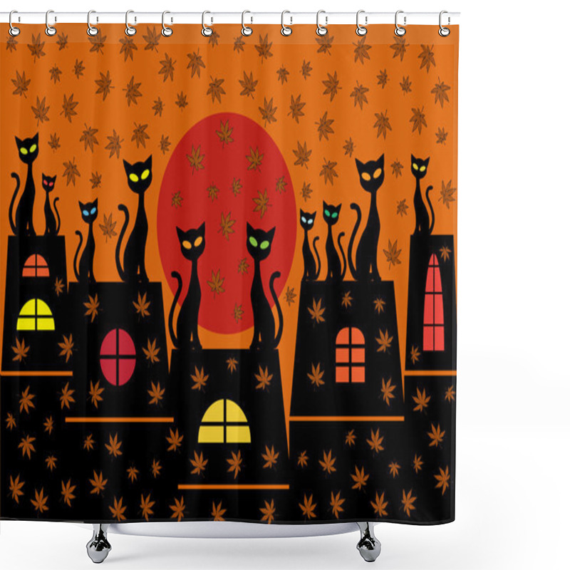 Personality  Cartoon Vector Autumn Background With Cats Shower Curtains